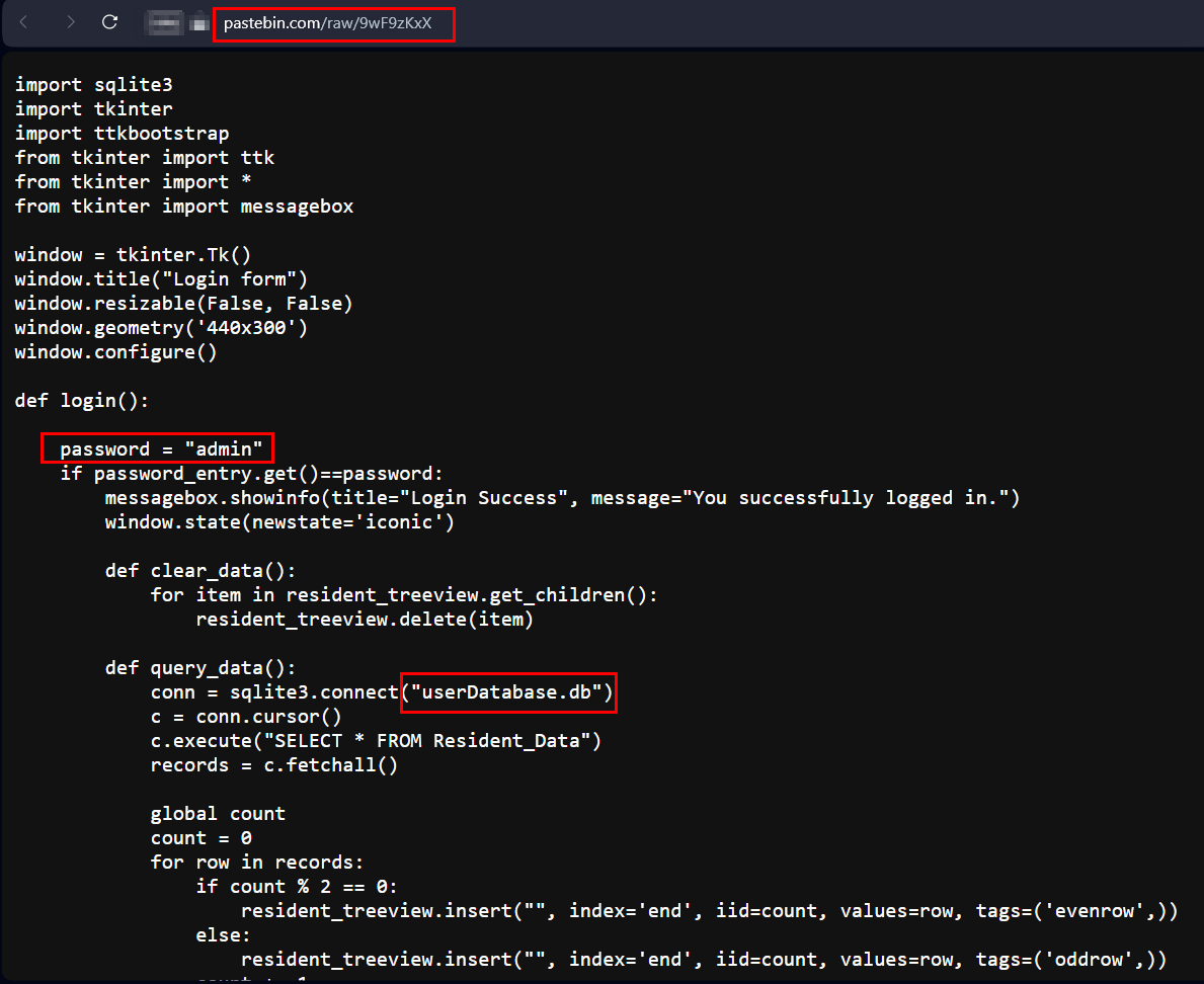screenshot of Pastebin code file