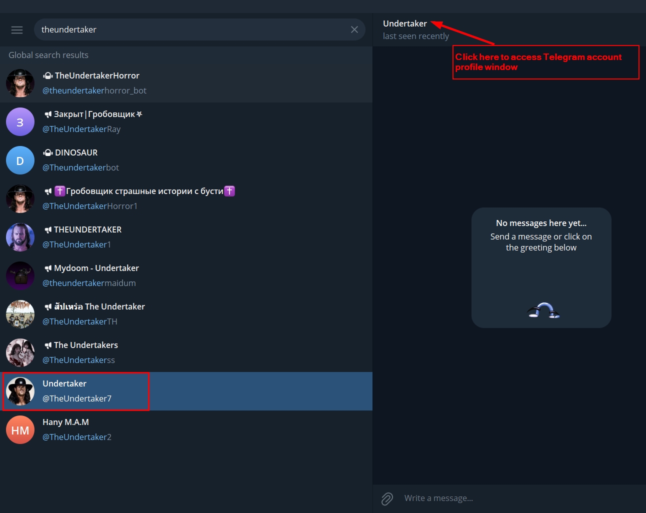 Access a Telegram user profile page