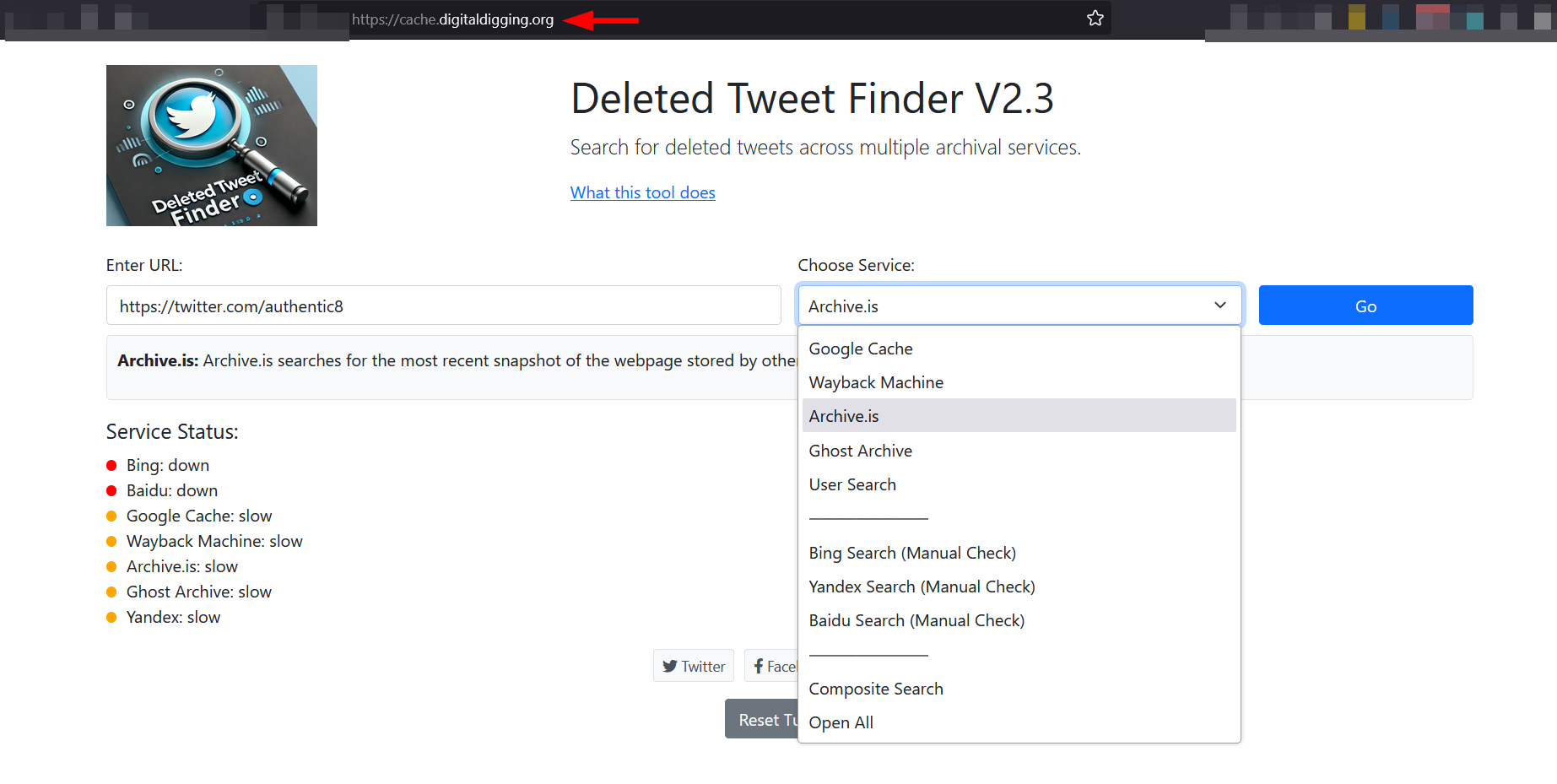 a view of deleted tweet finder