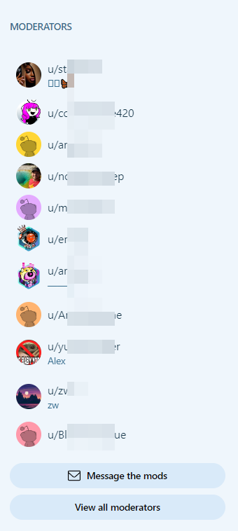 list of subreddit moderators