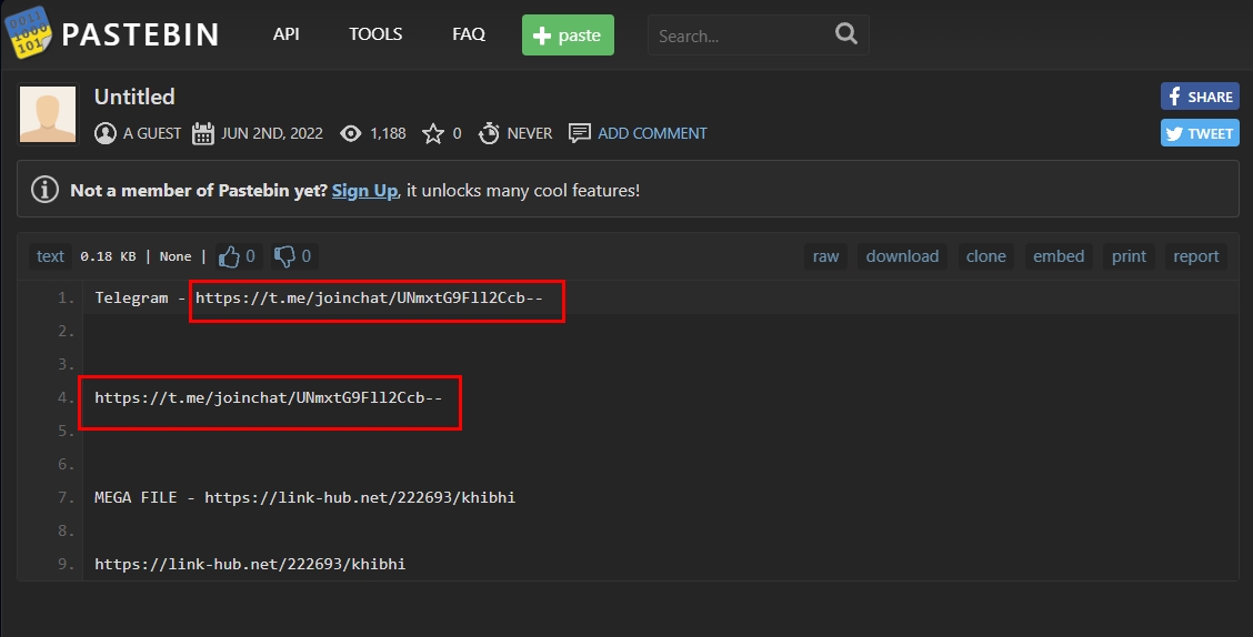 Search for Telegram invite links in Pastebin.com website