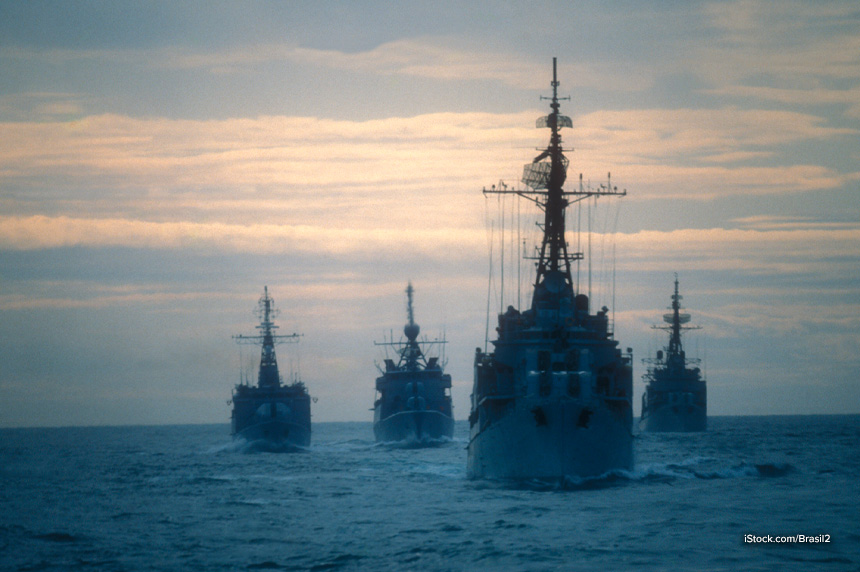 4 military ships in the ocean