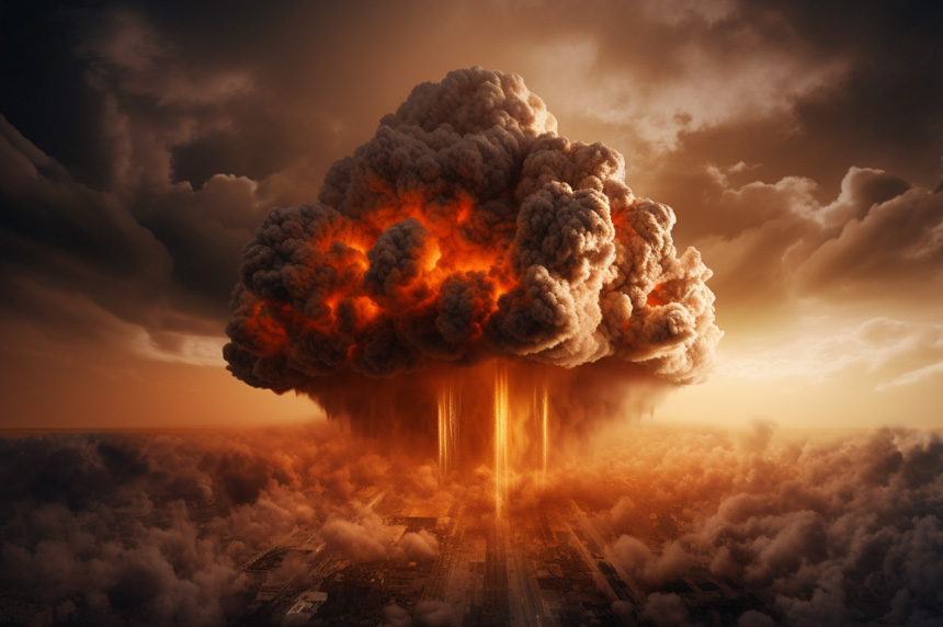 artist's rendering of a nuclear explosion