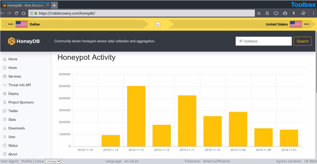 A screenshot of HoneyDB