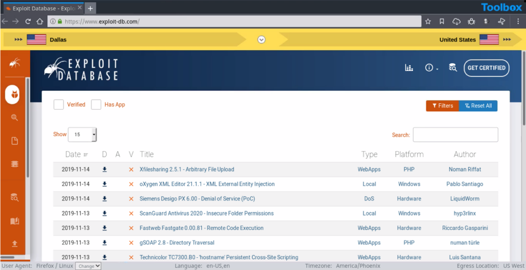 A screenshot of ExploitDB