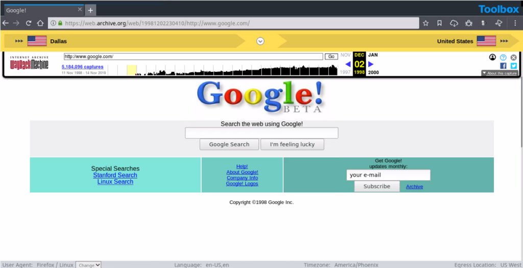 A screenshot of Wayback Machine