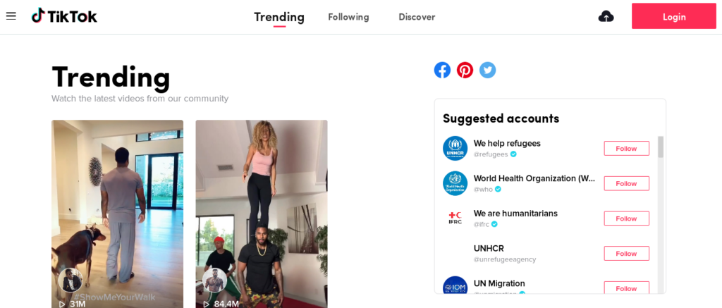The "Trending" tab in TikTok