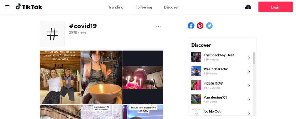 A screenshot showing hashtag investigations in TikTok